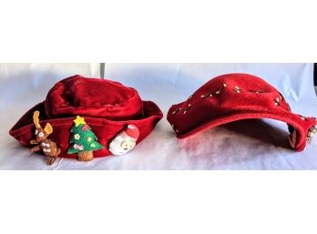 Childs Velvet Christmas Hat With Felt Xmas Pins  -and Red Wool With Beads By Flechats And Saks Fifth Avenue