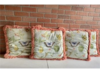 Five Silk Pillows With Fringe Trim