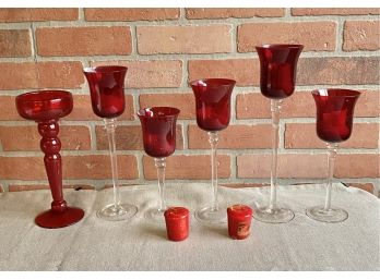 Red Glass Candle Holders