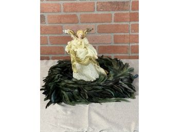 Tree Topper Angel With Green Feather Wreath From Lord And Taylor Lovely