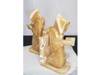 Pair Of Alabaster Monk Bookends