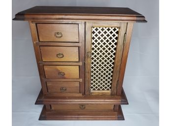 Vintage Wooden Jewelry Box With Contents