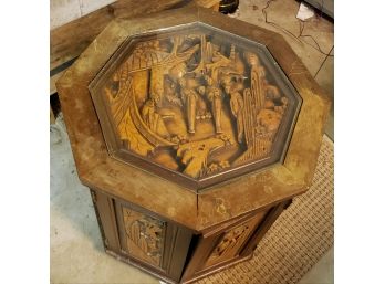 Vintage Ornate Carved Oriental Octagon Side Table