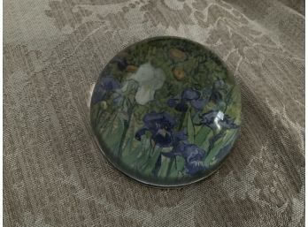 Domed Impressionistic Iris Themed Paperweight