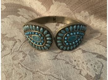 Gold Tone And Turquoise Bangle Bracelet - Lot #51