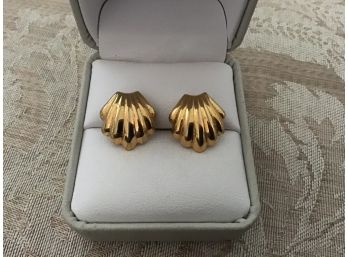 Monet Gold Tone Shell Shaped Earrings - Lot #25