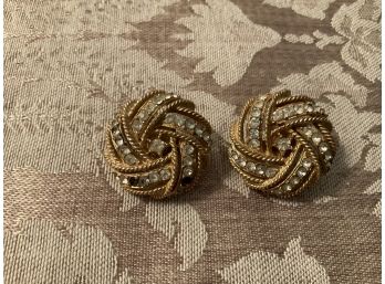 Vintage Trifari Gold Tone And Rhinestone Earrings - Lot #48