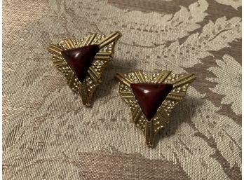 Vintage Triangular Gold Tone Earrings - Lot #34