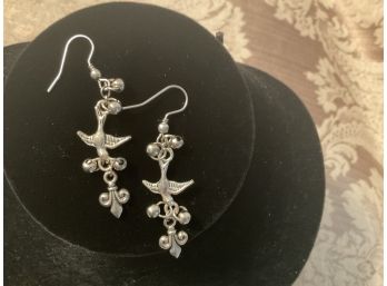 Silvered Earrings With Fleur-de-lis And Bird Design - Lot #54