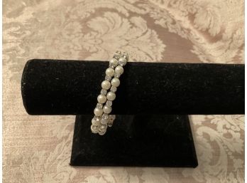 Faux Pearl And Rhinestone Spiral Bracelet - Lot #33