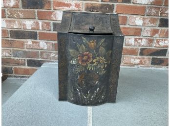 Vintage Black Tole Decorated Floral Tin Canister