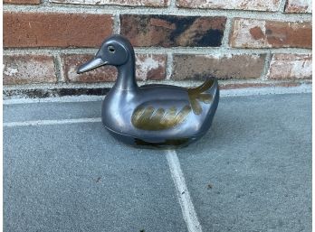 Pewter And Brass Duck Container With An Asian Flair - 8'