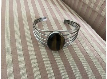 Sterling Silver Cuff Centered With Tiger's Eye