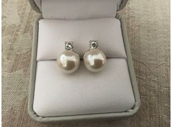 Faux Pearl And Rhinestone Earrings - Lot #15