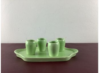 4 Mint Green Shot Glasses And Tray Made In Germany