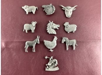 Lot Of 10 Farm Animals Pewter Refrigerator Magnets