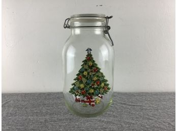 Carlton Glass Ermetico Glass Jar With Christmas Tree Design