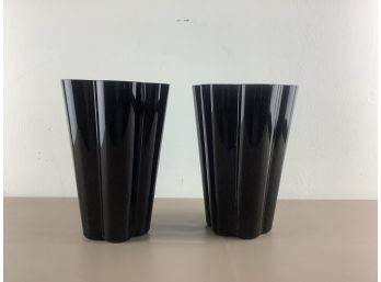 Pair Of Black Glass Vases