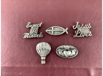 Lot Of 5 Pewter Refrigerator Magnets