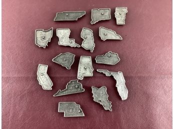 Lot Of 15 State Pewter Refrigerator Magnets