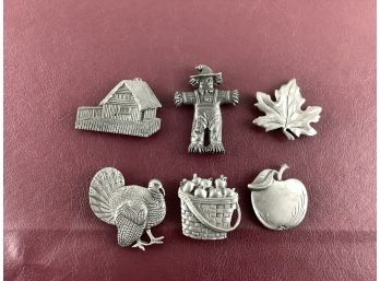 6 Fall Theme Pewter Refrigerator Magnets