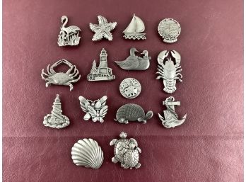 Lot Of 15 Summer / Beach Pewter Refrigerator Magnets