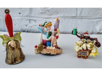 3 Christmas Ornaments, Tinkerbell, Tazmanian Devil And Krinkle Bell By Patience Brewster