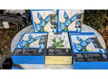 5 Boxes Total (4 Never Used Blue & White And One 70 Clear Mini Lights)