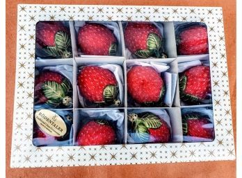 12 Delicious Glass Strawberry Ornaments In Strawberry  Mint Condition