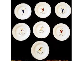 Set Of 7 Pottery Barn Reindeer Lunch Plates, Dancer, Vixen, Prancer And Dasher