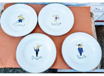 8 Pottery Barn Dinner Reindeer Christmas Plates Never Used