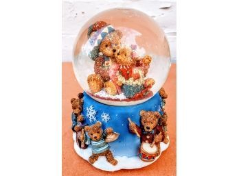 Heritage Hand Painted Musical, Christmas Water Globe With Teddy Bears