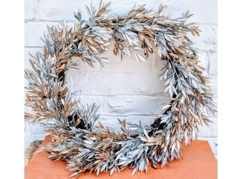 Beautiful LIght Up Wreath Frosted Silver And Gold