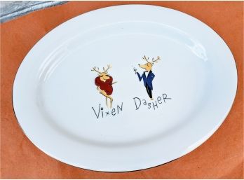 Pottery Barn Christmas Reindeer Platter  Vixen And Dasher