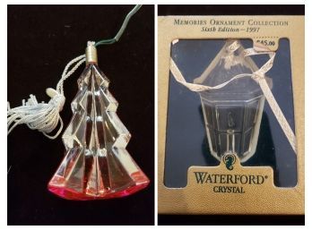 Light Up Lenox Christmas Tree Ornament & Lovely Waterford Crystal Ornament Both In Box