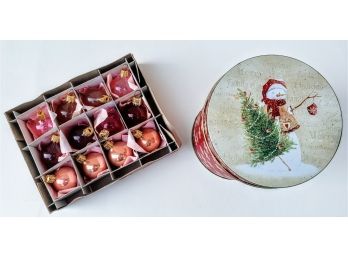 2 Sets Of Glass Christmas Bulbs In Pink, Gold And Silver Tones