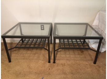 Pair Of Metal And Glass Two Tier End Tables