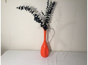 Tall Orange Decor Pitcher/Vase With Eucalyptus