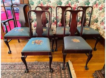 Antique French Inspired Clawfoot Dining Room Chairs With Floral Needlepoint Seat