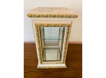 Decorative Jewelry Display Case With Marble Inlay And Gold Gilt Trim