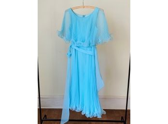 Vintage Pleated Blue Chiffon Dress