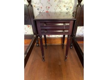 Antique Mahogany Drop Leaf Side Table With Round Fluted Legs