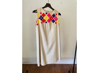 Vintage Silk Blend Sleeveless Dress With Colorful Embroidered Applique Size 9