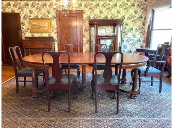 Antique Solid Mahogany Neoclassical Inspired Dining Room Table With Leaves