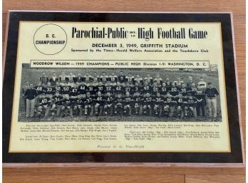 Vintage Washington D.C. Football Team School Plaque Framed Photo Circa 1949