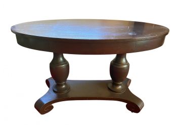 Vintage Dark Finish Oval Mahogany Library Table With Pedestal Base