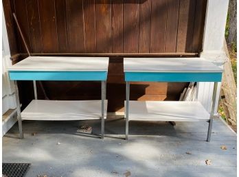 Pair Of Vintage Metal And Laminate Tables