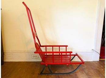 Kid's Vintage Red Wooden Sled With Metal Track