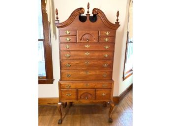 Antique Cherry Claw And Ball Foot Converted 2-Piece Bonnet-top Highboy With Fan Detail