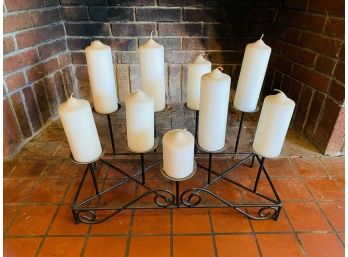 Coated Metal Candelabra Motif Candle Holder With 7' Pillars